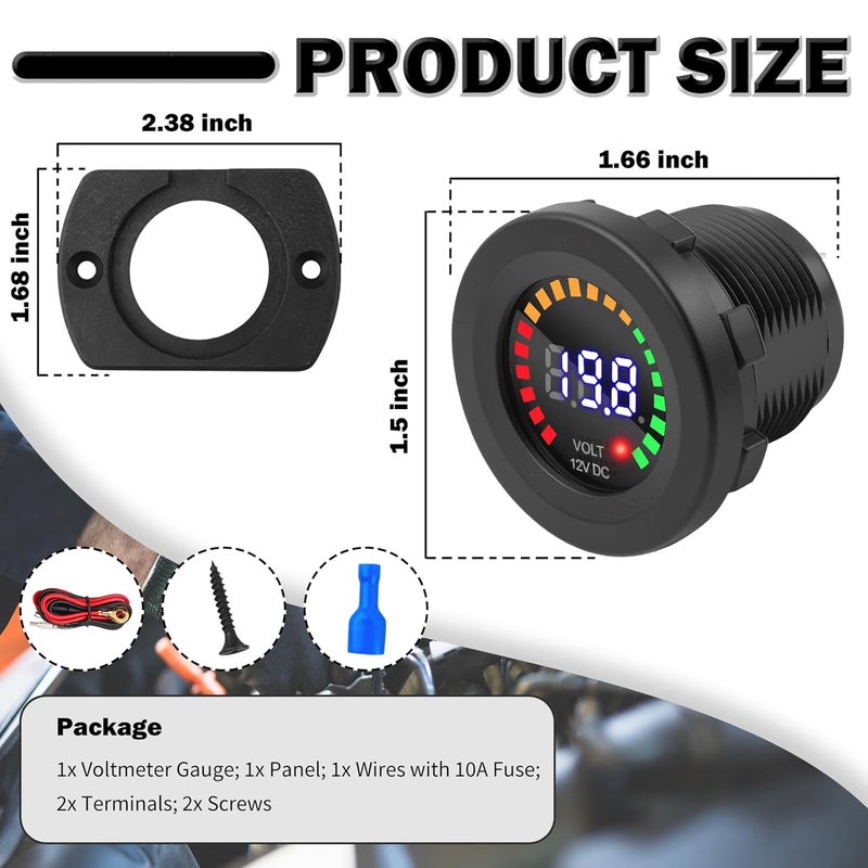 Figpade Volt Meter 12 Volt with LED Digital Display Panel,12V DC Battery Voltage Meter with Mounting Plate & Cables for Voltage Monitoring,Universal Voltages Gauge Car Accessories - Image 2